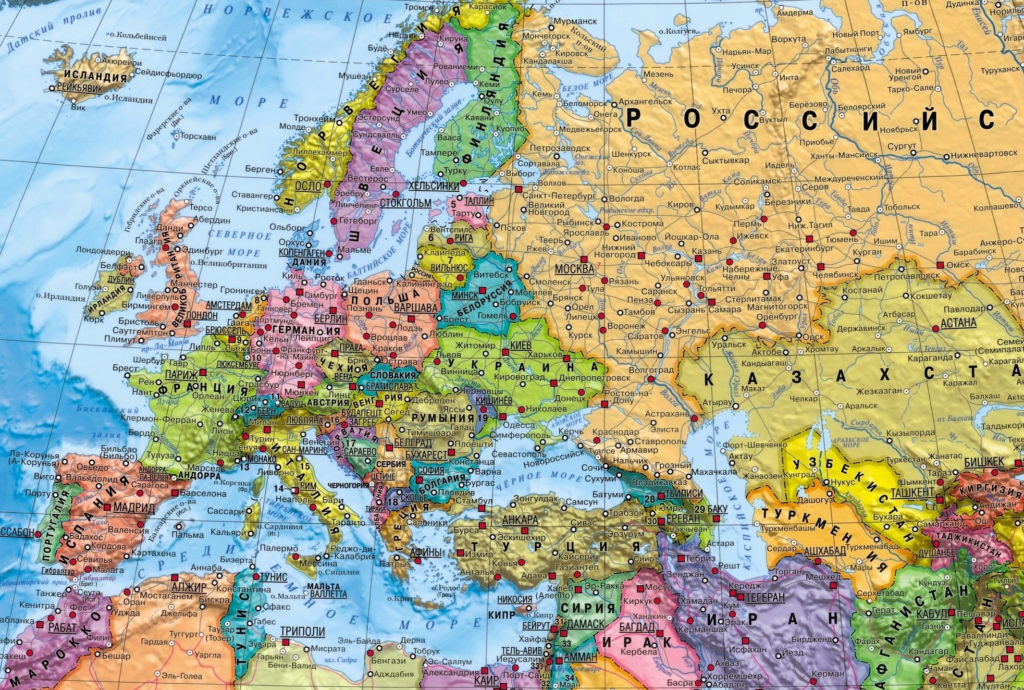 Политическая карта Европы  с городами